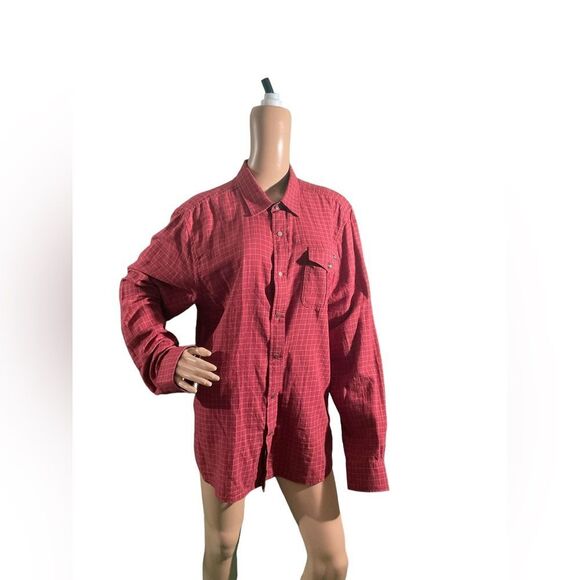 Volcom Button Up Shirt Mens Large Red Black Plaid Flannel Snap Button Shirt - Picture 1 of 16